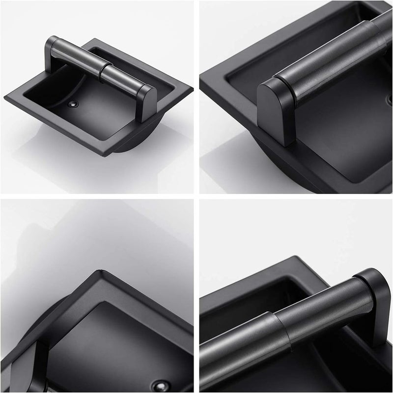 POKIM Matte Black Recessed Toilet Paper Holder/Tissue Paper Holder Stainless Steel Toilet Paper Holder in Wall for Bathroom Accessories Rear Mounting Bracket Included - Image 2